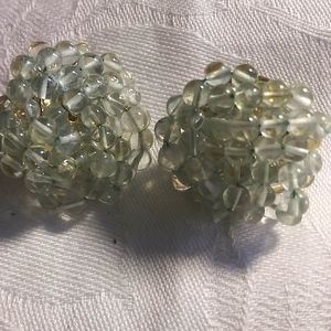 Kenneth Lane clip on pale light green hue beaded earrings